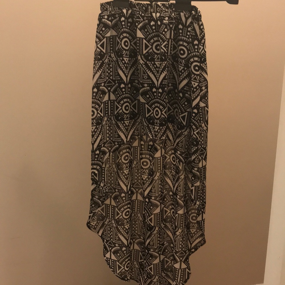High Low Aztec print black and white skirt